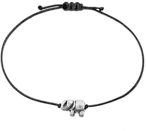 Selfmade Jewelry Armband Damen Silber Elefant Handmade Größenverstellbar Makramee Armbändchen Inkl. Geschenk-Verpackung (Silber - Schwarz)