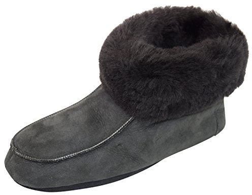 Naturasan Lammfell-Hüttenschuhe Damen Hausschuhe/Mokassin mit Ledersohle/flauschig weich, gefüttert mit warmen Schhaffell/Grafit Grau (38)