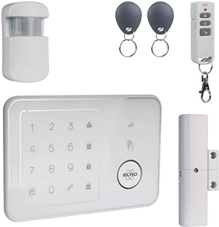 ELRO AG4000 Home Funk Alarmanlage mit GSM Modul und App, komplette Alarmanlage mit Bedienteil, Bewegungsmelder, Fenster-/Türkontakt, Fernbedienung und RF-Tags