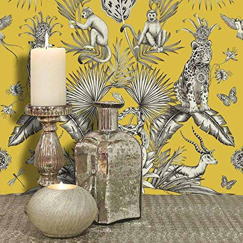 Floral Yellow Wallpaper Animal Print Leopard Baboons Trees Leaf Jungle from YöL