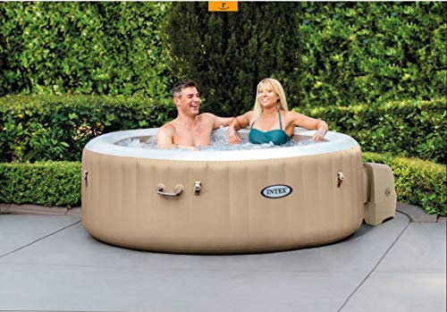 Intex PureSpa Bubble 4 Person Inflatable Hot Tub Spa - 120 Heated Bubble Jets, 2200W Heater, Hard Water System, Energy Efficient Cover, Round Garden Spa, 196cm