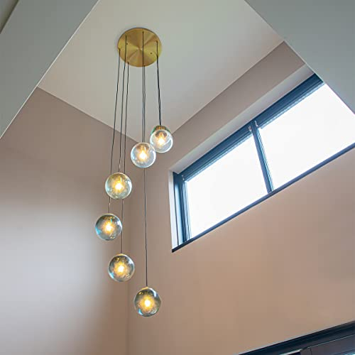 Qazqa - Art Deco Art Deco Hängelampe I Pendellampe I Pendelleuchte Messing 7-Licht - Pallon I Wohnzimmer I Schlafzimmer - Glas Kugel I Kugelförmig I Länglich - LED geeignet E27