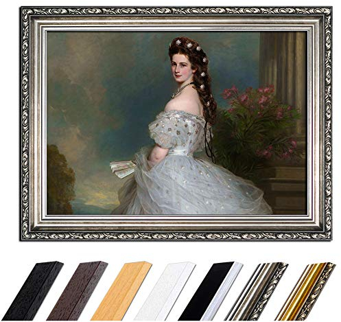 Bild mit Rahmen - Sisi Elisabeth von Österreich-Ungarn 90x70 cm - Gerahmtes Leinwandbild Berühmtheiten & Zeitgeschichte - Antiker Rahmen Silber Barock, Klassisch