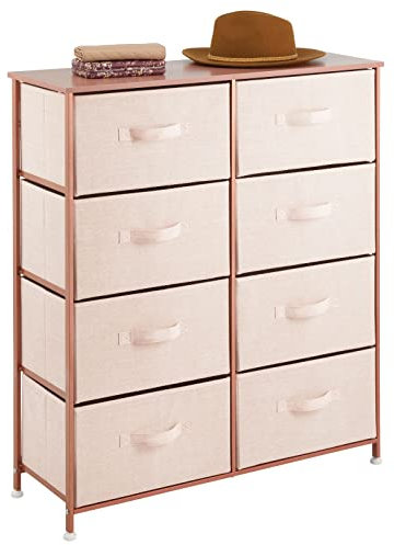 mDesign Kommode mit 8 Schubladen – Schubladenschrank aus MDF-Holz für Schlafzimmer, Wohnzimmer oder Flur – Kleideraufbewahrung aus Metall und Stoff – Farbe Hellrosa/Gold Rot