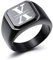 MeMeDIY Personalisierte Gravur Monogramm-Buchstaben-Signet-Ring für Männer Frauen Mädchen Jungen Edelstahl-Hochzeitsringen Benutzerdefiniert Schmuck Bündel mit Ringgrößeneinstellern (Schwarz)