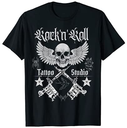 Rock n Roll Tattoo Artist Winged Skull T-Shirt