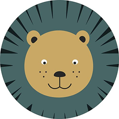 papier peint panoramique rond adhésif têtes d'animaux bleu canard et jaune ocre Ø 70 cm - ESTAhome