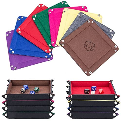 KISLANE Würfeltablett 8 Stück Faltbare Quadratische Würfeltablett Filz Würfeltablett Halter für DND, RPG, MTG und andere Brettspiele (Violett, Kaffee, Grün, Rot, Rosenrot, Grau, Gelb und Blau)