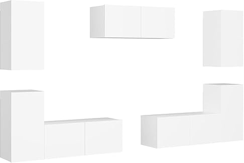 vidaXL TV Schrank Set 7-TLG. Wohnwand Schrankwand Anbauwand Wandschrank Hängeschrank TV Möbel Fernsehschrank HiFi-Schrank Lowboard Weiß Holzwerkstoff