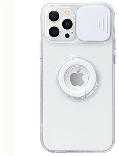 Mixroom - Cover Custodia per Apple iPhone 13 Pro Max Protezione fotocamera con finestrino scorrevole In Silicone TPU Trasparente Con Anello BIANCO