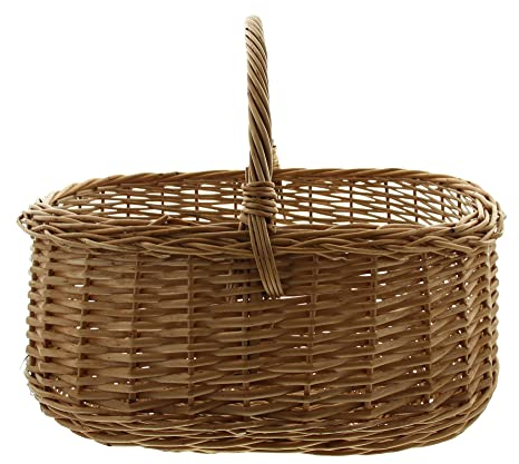 FRANK FLECHTWAREN Einkaufskorb Spaltweide, Natur lackiert, stabil geflochten, Maße: 42 x 33 x 20 cm, GH 35 cm