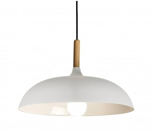 B·LED BARCELONA LED BarcelonaLED Hängeleuchte, nordisch, dekorativ, aus Holz, mit Lampenschirm aus Aluminium, weiß, Durchmesser 35 cm, E27-Fassung, für Esszimmer, Wohnzimmer, Küche, Innen