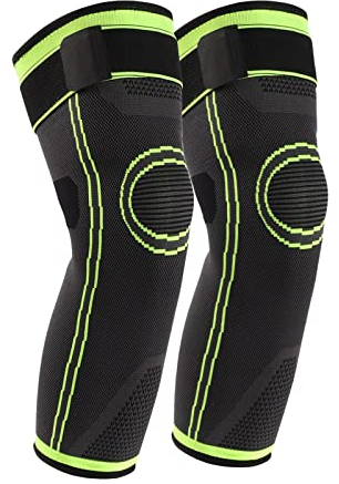 Tutore Ginocchio Lunghe Gamba e Ginocchio Compressione 1 Paio Elastica Supporto Ginocchio Adatto a Uomini e Donne, con Fascia Elastica per Sport, Corsa, Basket, Dolore Artritico (XL, verde)