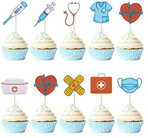 Gyufise 36Pcs Nurse Cupcake Toppers Nursing School Graduation Cupcake Picks for Medical Rn Nurse Grad Themed Birthday Party Cake Decorations Supplies
