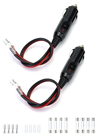 QWORK 2 Stück 12 V Zigarettenanzünder Stecker Adapter, 12 volt stecker mit 30 cm Kabeln 10 A Sicherung LED Leuchten für Motorrad, Auto, Traktor