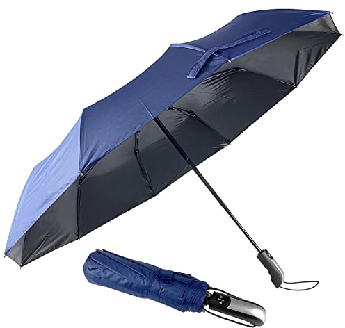 Uootach Paraguas plegables, 10 Bone - Impermeable - prueba de viento, Apertura y cierre automático con un botón, paraguas de bolsillo plegable portátil, para hombres y mujeres, niños(azul)