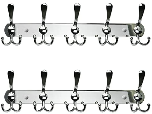 Encozy Wandgarderobe Schwarz, Garderobenleiste, Kleiderhaken wand, Gaderobenhakenleiste Edelstahl mit 15 Haken, Garderobe, Hakenleiste Garderobe (silver)