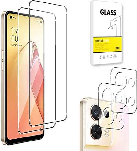 Dision [2 Pièces] Protecteur D'écran Compatible avec Oppo Reno 8 5G + [2 Pièces] Protecteur D'objectif de Caméra [Installation Facile,HD Clear,Technologie de Défense Multiple] Verre Trempé