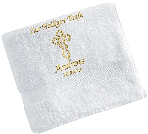 Stickerei Rein Zur Heiligen Taufe, Taufe Tuch,Taufe Handtuch,Tauftuch,Taufe, Decke, mit Namen und Datum gestickt,Geschenk (Glitzer Gold 100x50cm)