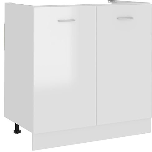 FIRBNUS Meuble de Cuisine Armoire de Plancher d'évier Blanc Brillant 80x46x81,5cm Aggloméré Armoire de Rangement Grande Capacité Largement Utilisée dans Restaurants Hôtels Lieu de Travail