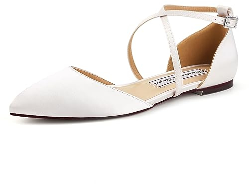 Duosheng & Elegant FC2322 Flach Sandalen Satin Schuhe für Hochzeit Braut Partei Abendschuhe Geschlossene Zehen Hochzeitsschuhe Brautschuhe Ivory Gr. 38