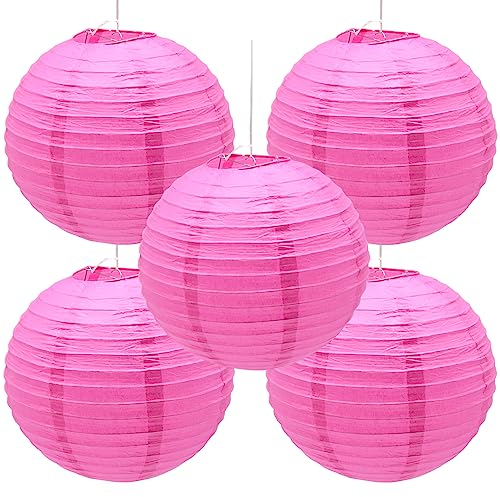 Hocansen 5 Stück Papierlaterne 12in Rund Papier Laterne Dekoration Ballform Papier Lampions für Party Hochzeit Garten Deko (DL/Rose)