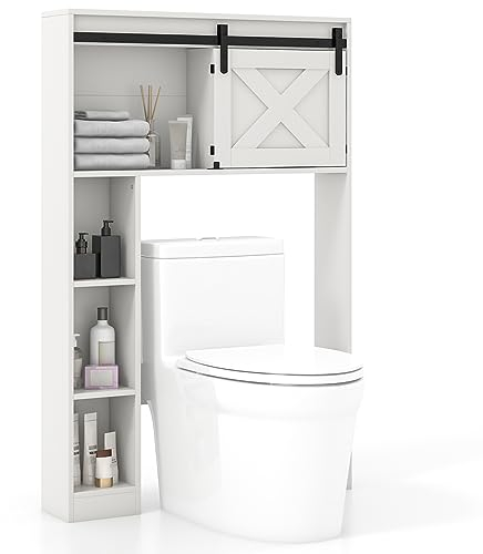 GOPLUS Mueble de Baño sobre el Inodoro WC con 4 Estantes Abiertos, Estantería de Almacenamiento sobre Lavadora, Armario Multifucional para Espacio Reducido, 84 x 17 x 128 cm, Blanco