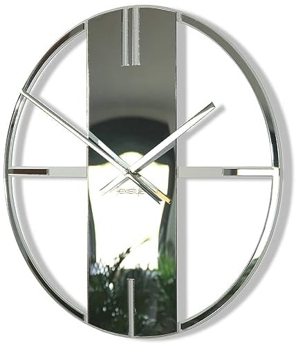 FLEXISTYLE Wanduhr groß aus Metall Unique für Wohnzimmer, Schlafzimmer, Büro, 50 cm Durchmesser, modernes Design ohne tickgeräusche (Schwarz & Silber)