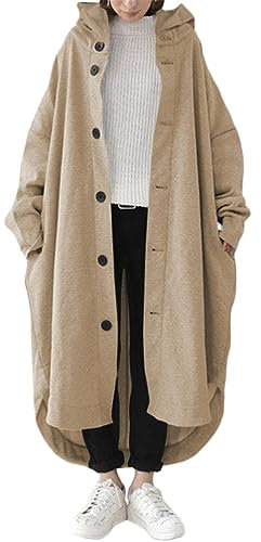 ORANDESIGNE Manteau Long à Capuche Femme Zipper Cardigan Long Couleur Unie Veste Chic Mode Oversize Trench Coat Zippé Épais Hoodie Sport Manche Longue Zip Up Coupe-Vent A Beige S
