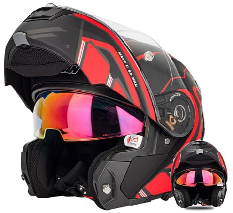 Motorradhelm Motorrad Klapphelm Integrierter Helm Mit Doppelvisier Vollgesichts Motorrad Rennhelm DOT/ECE-Zugelassener Motocross Schutzhelm Für Erwachsene Männer Frauen 4,4XL
