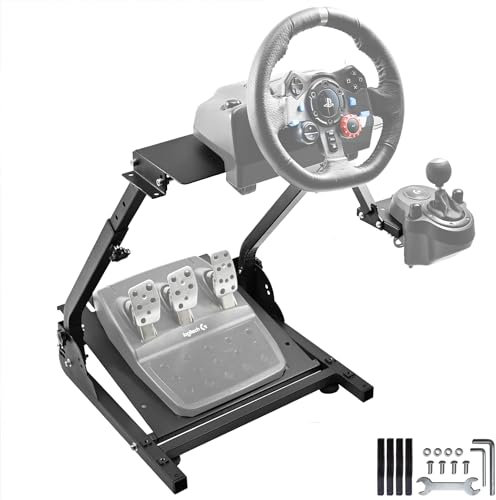 Anman Foldable Driving Simulator Cockpit Fit for Logitech Fanatec Thrustmaster g25,g923,g920,G PRO,T-GT,T248x,T80,T300RS,V9 V12,Height Classic Square Racing wheel Stand,NOT Include Electronics