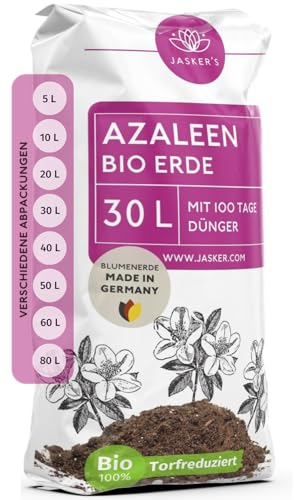 Bio Azaleenerde 30 L - Saure Erde mit 20% weniger Torf für Moorbeetpflanzen - Erde für Pflanzen mit Dünger - Moorbeeterde - Pflanzenerde mit saurem PH-Wert für Azaleen und Erika (Calluna)