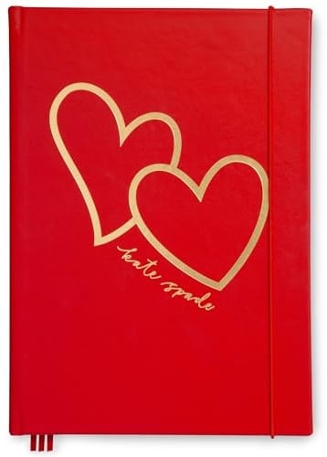 kate spade new york Take Note XL Notizbuch aus veganem Leder, gebundenes Tagebuch mit 168 linierten Seiten (Brushstroke Hearts)