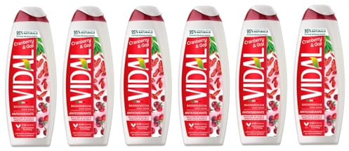 Confezione da 6 detergenti per il corpo Vidal Bagnodoccia, gel doccia Bacche di Goji e Mirtillo Rosso, schiuma doccia con bacche di Goji e mirtillo, 500 ml