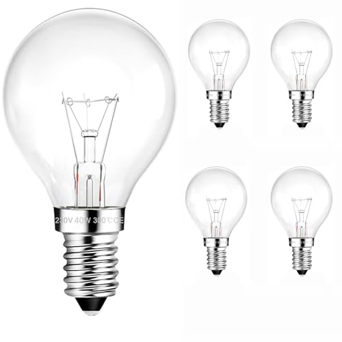 JQslight G45 E14 Oven Bulb 40W Dimmable Warm White 2700K Incandescent Light Bulb,E14 SES Golf Ball Bulbs,G45 Small Edison Screw Light Bulb Suitable for Cookers Oven,Pack of 4.