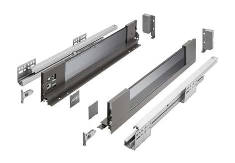 MS Beschläge Glas Schubladensystem Soft Close Schubkastensystem Anthrazit Rauchglas Vollauszug Schubladenauszug Schubladen-Set Schubladenschienen (Länge: 500mm, Höhe: 168mm)