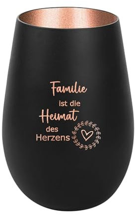 Der-Porzellan-Laden Windlicht mit Gravur Familie ist die Heimat des Herzens, Schwarz Bronze, Teelichthalter aus Glas mit Spruch, Tischdeko modern