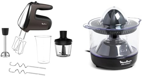Moulinex Powermix Silence Batteur, 600 W, Technologie silencieuse, Variateur de vites & Presse-agrume électrique, Double rotation, Capacité 0.45 L, Ultra Compact, Noir
