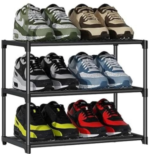 Mnaokcuv 3 Tier Shoe Organiser - Slim, Space Saving Small Shoe Rack for Narrow Spaces