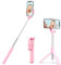 Perche à Selfie avec trépied et télécommande sans Fil, Compatible avec téléphones, Diffusion en Direct et Photographie (Rose)