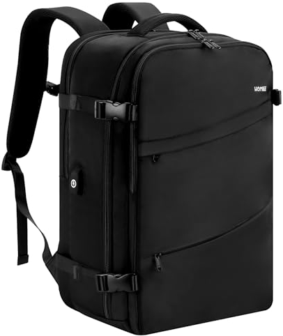 HOMIEE Sac à Dos de Voyage Extra Large, Sac à Dos Cabine Imperméable pour Ordinateur Portable, Sac a Dos Voyage Avion Antivol avec Port de Charge USB, Sac a Dos Bagage à Main, Noir