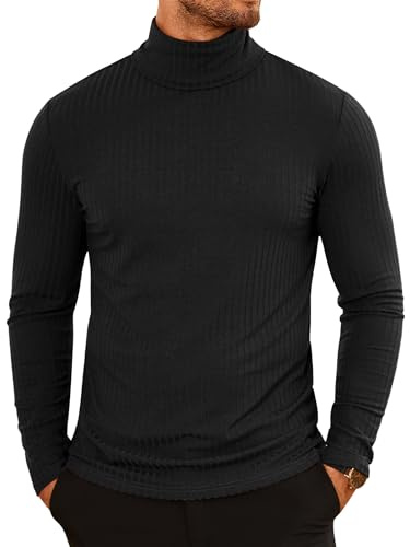 COOFANDY Men's Turtleneck Jumpers Lightweight Long Sleeve Tops for Men Ribbed Knitted Jumper Basic Sweater