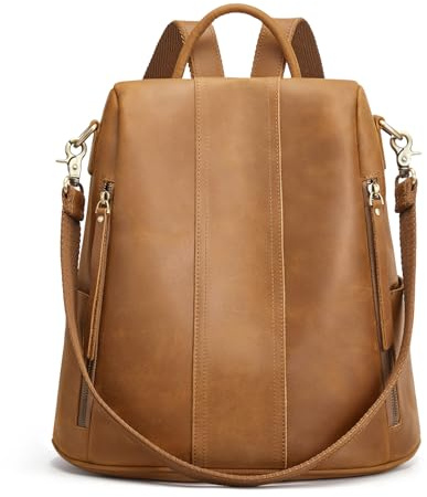 S-ZONE Damen Rucksack Wasserdicht Weiches Echtleder Anti Diebstahl Mode Schultasche Handtasche Casual Daypack Schulranzen Schultaschen Schulrucksäcke für Arbeit