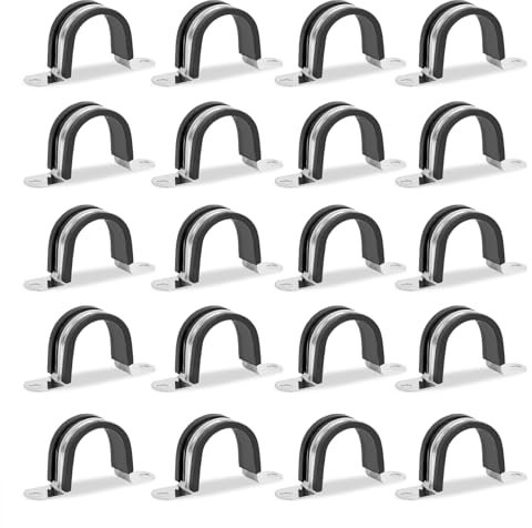 Pipe Strap Clamp 25mm, 20 PCS 304 Stainless Steel Saddle Clamps U Shape Hose Cable Clips Clamp Tube Holder for Fixing Bracket Gas Water Pipe