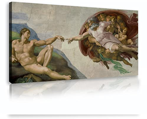 SHENGPOSTER Klassischer Michelangelo Die Schöpfung von Adam Posterdruck Renaissance Museum Ausstellung Leinwand Gemälde Große Wandkunst Bild Wohnkultur 60x120cm Innenrahmen