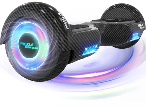 MEGA MOTION 𝐇𝐨𝐯𝐞𝐫𝐛𝐨𝐚𝐫𝐝, 6,5 Zoll mit Bluetooth-Lautsprecher und LED-Radlichtern, geeignet für Kinder und Jugendliche (Schwarz)