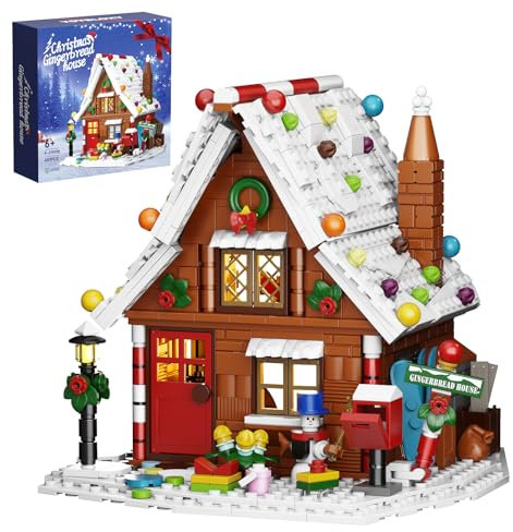 Millionspring Lebkuchenhaus-Bausatz mit LED-Lichtern, kreatives Weihnachtsschmuck-Ausstellungsspielzeug, Kinder, Erwachsene und Familien (689 Teile)