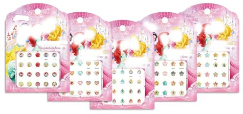 5 Fogli Cartone Animato Princess Adesivi per Orecchini per ragazze, Cartoon Orecchini autoadesivi per bambini,Adesivi con cristalli 3D,Gioielli Orecchini da ragazza,Feste di Temi Princess Anime