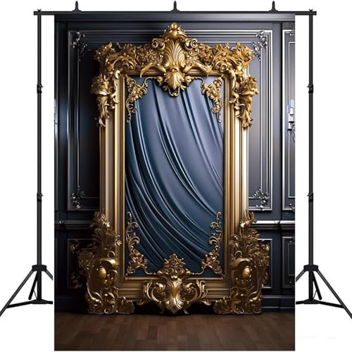 Vintage Goldener Rahmen Spiegel Fotografie Hintergrund, Geburtstagsfeier Dekoration Banner Porträt Studio Requisite 180X120cm