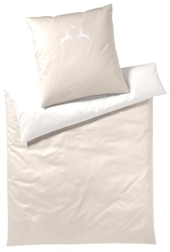 elegante Soft-Flanell Bettwäsche Alpenchic Hirsche Natur, 1 Bettbezug 155 x 220 cm + 1 Kissenbezug 80 x 80 cm